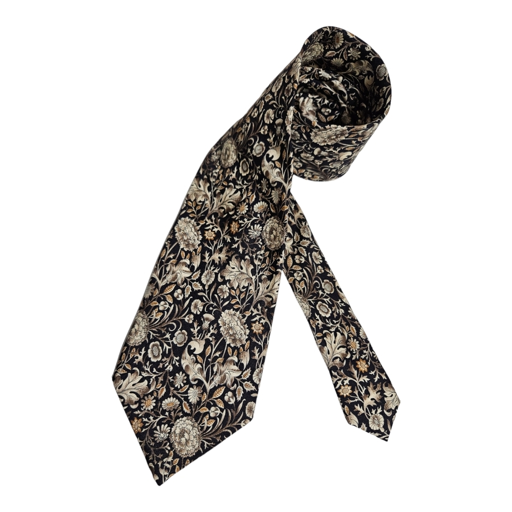 METROPOLITAN MUSEUM OF ART Black Floral Silk LUXURY Tie ITALY
